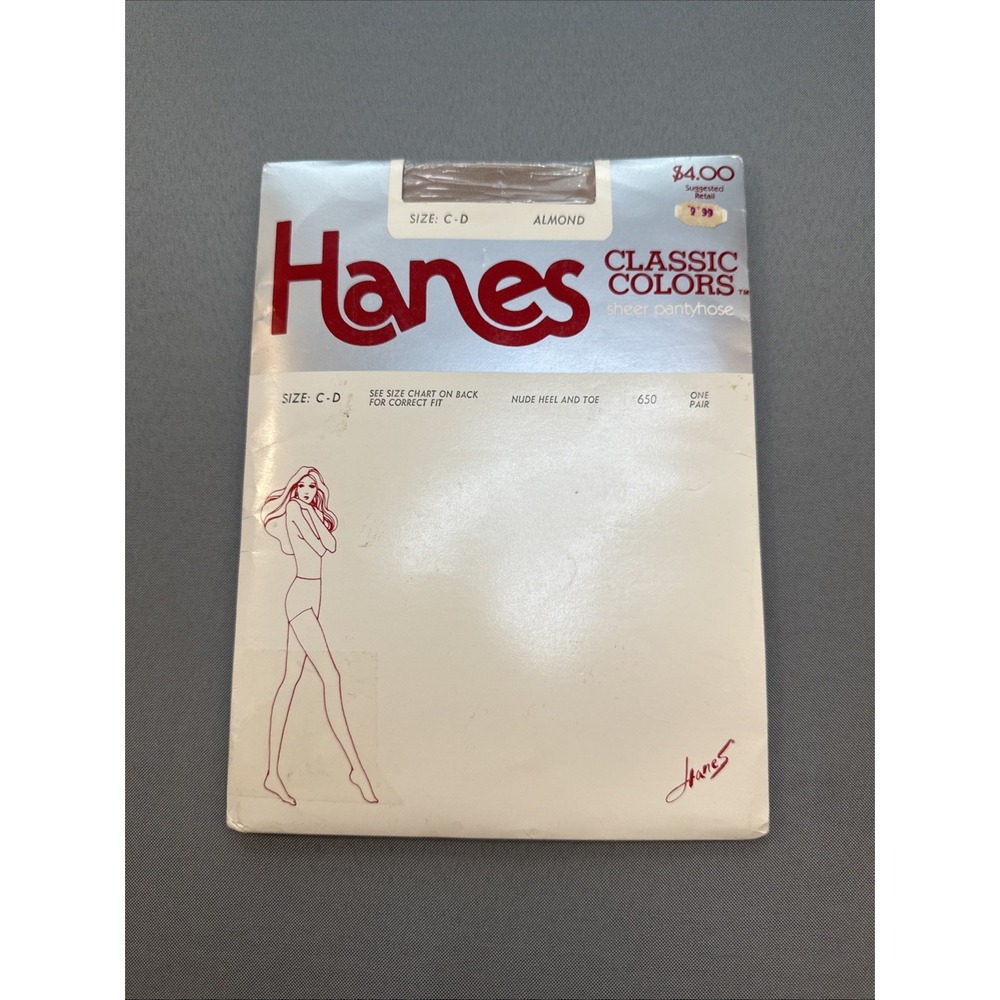 Vintage Hanes Pantyhose Classic Colors Almond, Nude Heel And Toe Size C-D
